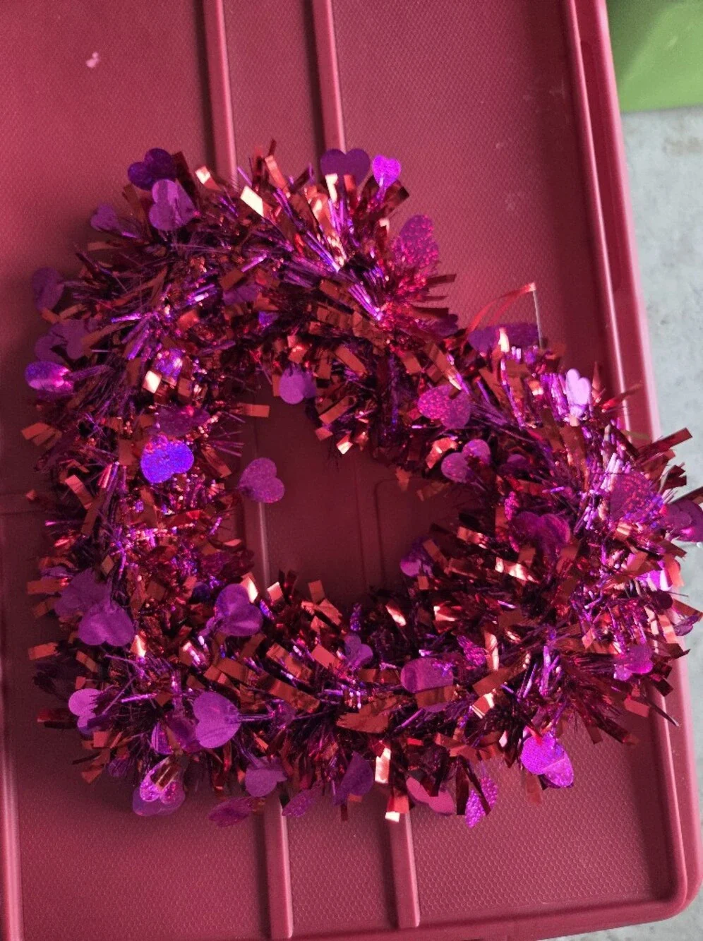 Sparkling Pink And Red Heart Tinsel Wreath - Home Holiday Decor